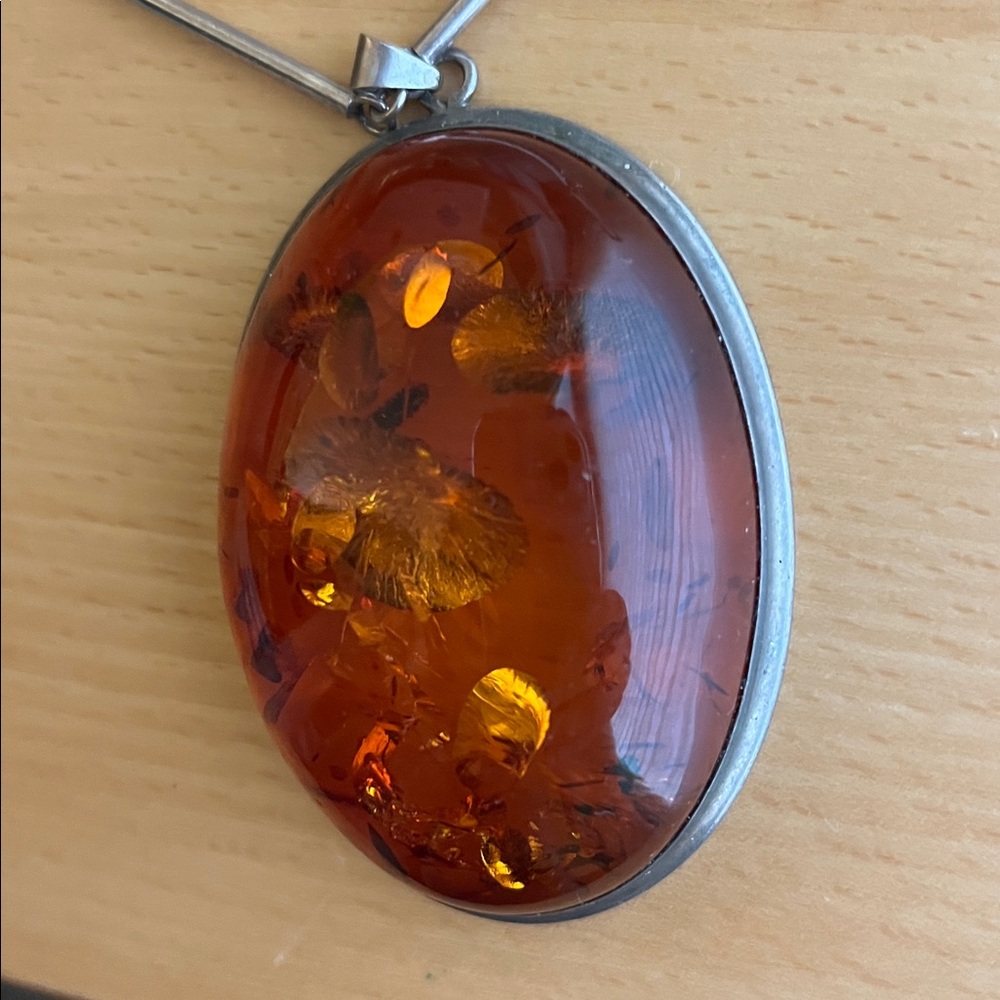 Amber Pendant Silver Necklace - Picture 2 of 6